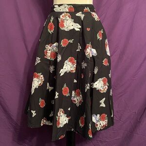 Hell Bunny Black “White Rabbit Tea Party” Retro Pinup Skirt. Size XS.